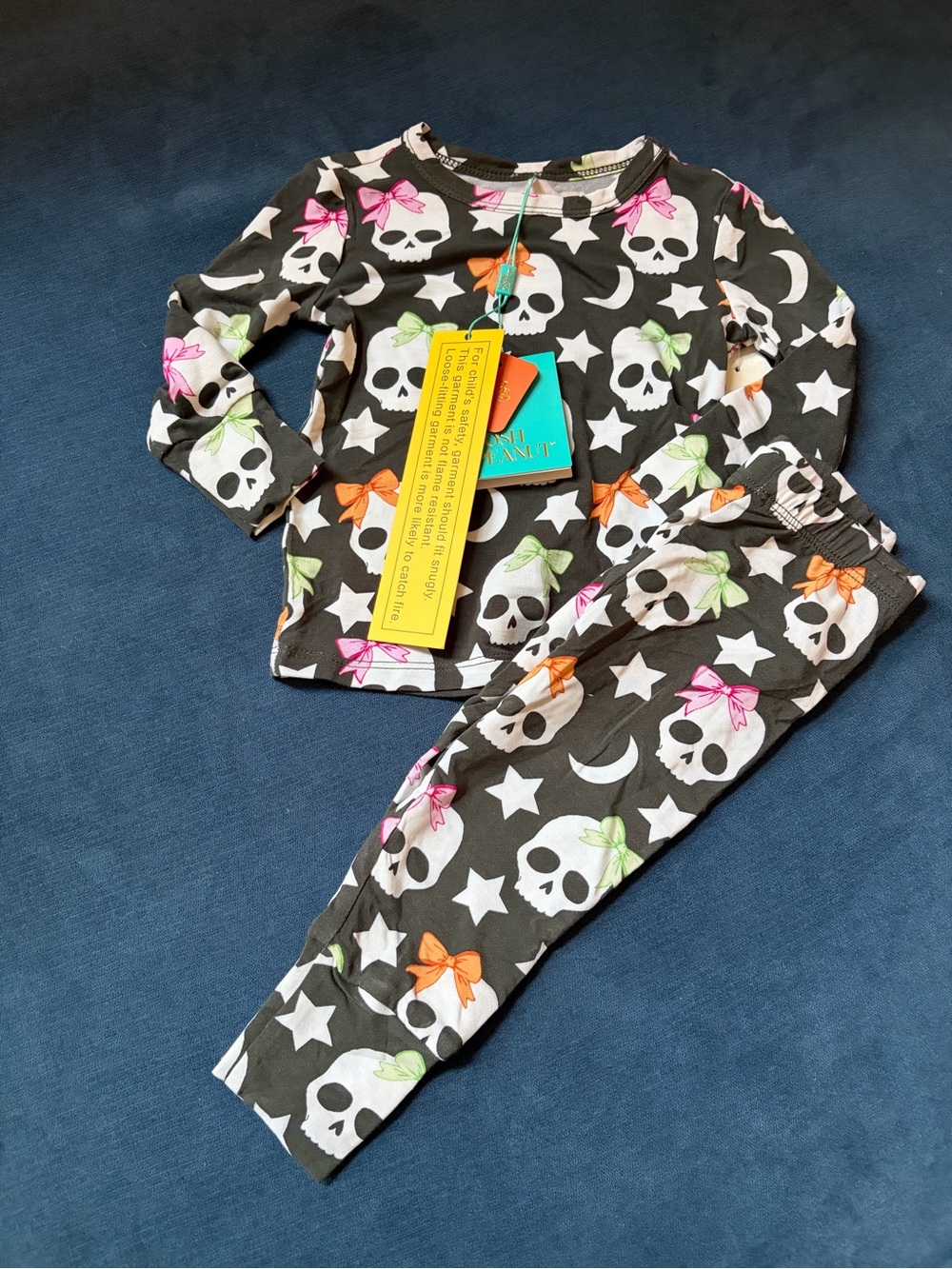 Posh Peanut Black Pajama Set with Pink, Orange & Green Bows